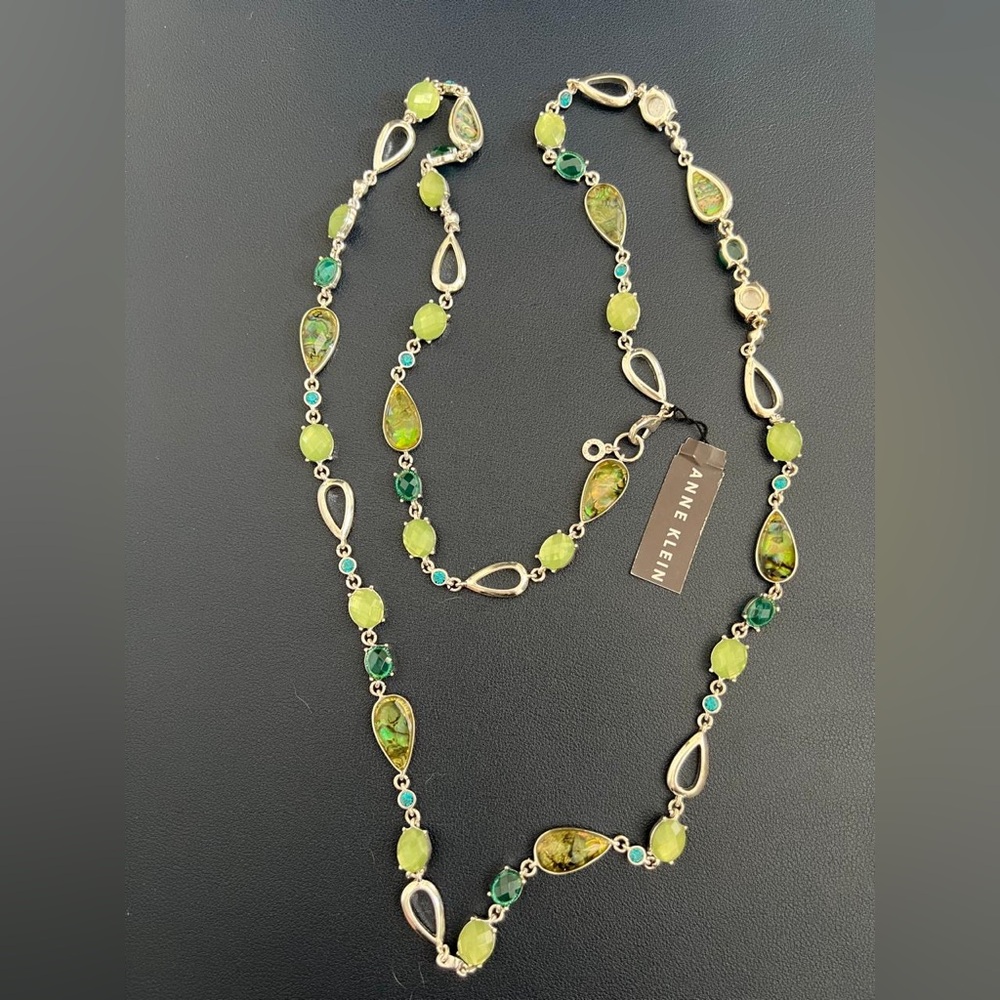 Anne Klein Gold-Tone Necklace with Green and Lime Stones - Picture 1 of 6